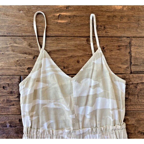Splendid Tan White Camo Linen Blend Sleeveless Fray Hem Mini Dress Medium - Picture 3 of 8